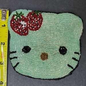 Vtg Beaded Hello Kitty Coin Purse 2 Sided Seed Beads Zip Top Cat Money Holder